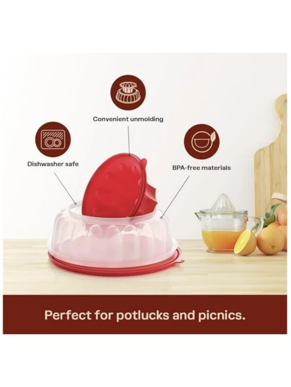 Tupperware Jell-N-Serve Jello Mold Gelatin Dessert 6 Cup Red & White Jel-Ring
